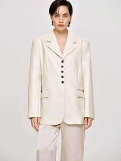 Source Unknown Vetements D'Exterieur | Veste Boutonnee En Simili Cuir, Beige Chaud