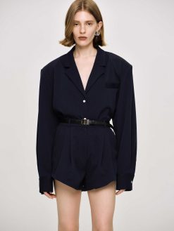 Source Unknown Vetements | Short Angulaire Taille Haute, Bleu Marine