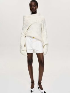 Source Unknown Accessoires | Becca Pull Surdimensionne En Tricot A Rouleau Haut, Blanc