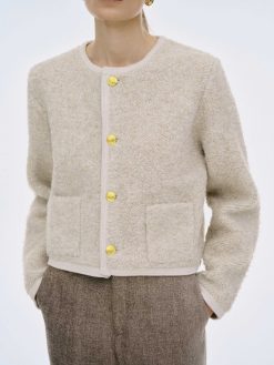 Source Unknown Tricots | Cardigan En Laine De Tonte Mogador, Melange Beige