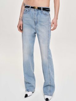 Source Unknown Vetements | Jean Droit A Panneaux Lateraux, Bleu Clair Delave