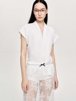 Source Unknown Hauts | Blouse En Crepe A Col En V, Blanc