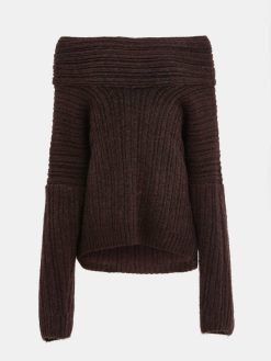 Source Unknown Accessoires | Pull Surdimensionne En Tricot A Rouleau Eleve Becca, Chocolat