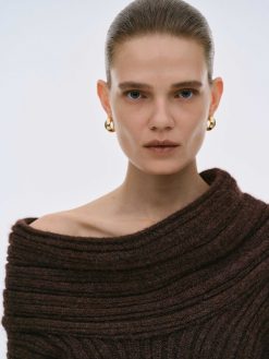 Source Unknown Accessoires | Pull Surdimensionne En Tricot A Rouleau Eleve Becca, Chocolat