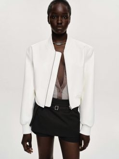 Source Unknown Vetements D'Exterieur | Blouson Aviateur En Similicuir, Blanc