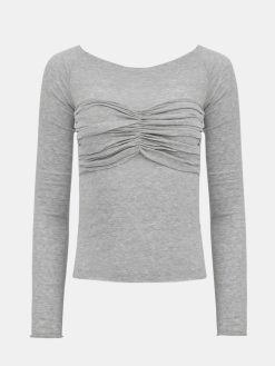 Source Unknown Hauts | T-Shirt Slim En Jersey Bustier, Gris Brume