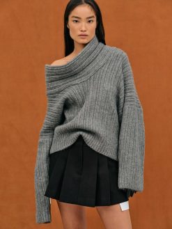 Source Unknown Accessoires | Becca Pull Surdimensionne En Tricot A Rouleau Haut, Gris Tempete