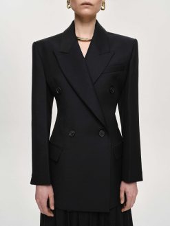 Source Unknown Vetements D'Exterieur | Blazer Cintre A Double Boutonnage Leonara, Noir