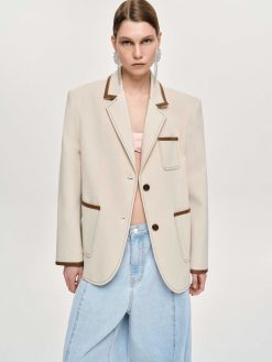 Source Unknown Vetements D'Exterieur | Blazer Borde De Cuir, Toile