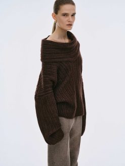 Source Unknown Accessoires | Pull Surdimensionne En Tricot A Rouleau Eleve Becca, Chocolat