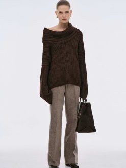 Source Unknown Accessoires | Pull Surdimensionne En Tricot A Rouleau Eleve Becca, Chocolat