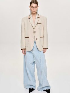 Source Unknown Vetements D'Exterieur | Blazer Borde De Cuir, Toile