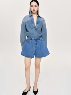 Source Unknown Jean | Short En Jean Evase, Bleu Moyen