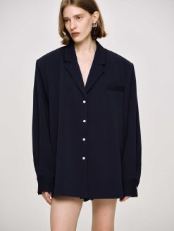 Source Unknown Vetements D'Exterieur | Chemise Fluide Surdimensionnee, Bleu Marine