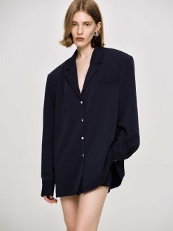 Source Unknown Vetements D'Exterieur | Chemise Fluide Surdimensionnee, Bleu Marine