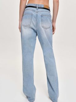 Source Unknown Vetements | Jean Droit A Panneaux Lateraux, Bleu Clair Delave