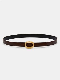 Source Unknown Accessoires | Ceinture Ronde En Cuir Hexagonale, Marron/Dore