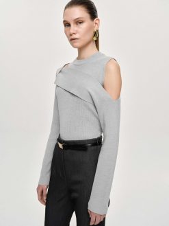 Source Unknown Vetements | Tricot Drape Decoupe, Gris Taupe