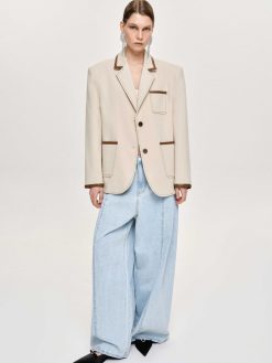 Source Unknown Vetements D'Exterieur | Blazer Borde De Cuir, Toile