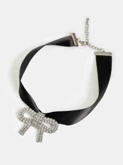 Source Unknown Accessoires | Collier Ras Du Cou Avec Noeud En Satin, Noir