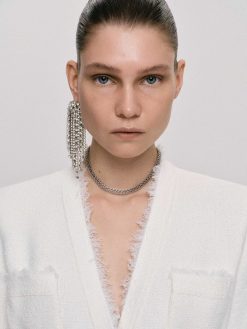 Source Unknown Vetements | Boucles D'Oreilles Longues En Strass, Argent