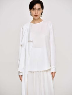 Source Unknown Hauts | Blouse Echarpe Drapee Notte, Blanc