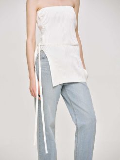 Source Unknown Vetements | Tricot Cotele Long Fendu, Blanc