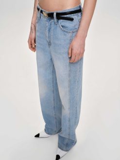 Source Unknown Vetements | Jean Droit A Panneaux Lateraux, Bleu Clair Delave