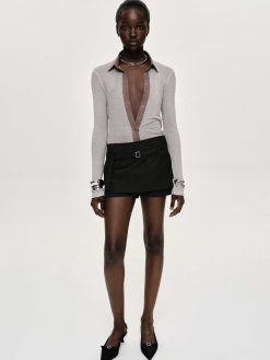 Source Unknown Vetements | Mini-Jupe-Short Ceinturee Rioni, Haricot Noir