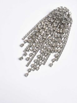 Source Unknown Vetements | Boucles D'Oreilles Longues En Strass, Argent