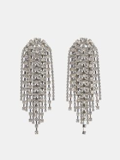 Source Unknown Vetements | Boucles D'Oreilles Longues En Strass, Argent