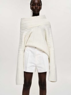 Source Unknown Accessoires | Becca Pull Surdimensionne En Tricot A Rouleau Haut, Blanc