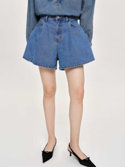 Source Unknown Vetements | Short En Jean Evase, Bleu Moyen