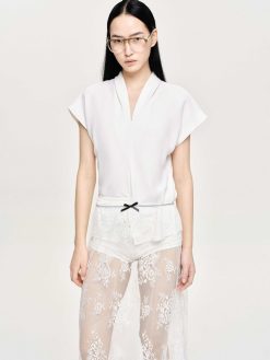 Source Unknown Hauts | Blouse En Crepe A Col En V, Blanc