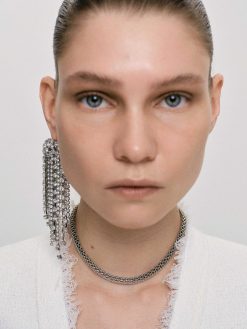 Source Unknown Vetements | Boucles D'Oreilles Longues En Strass, Argent