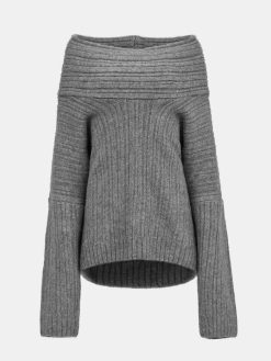 Source Unknown Accessoires | Becca Pull Surdimensionne En Tricot A Rouleau Haut, Gris Tempete