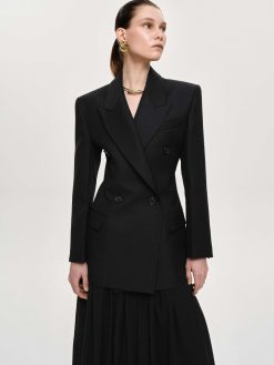 Source Unknown Vetements D'Exterieur | Blazer Cintre A Double Boutonnage Leonara, Noir