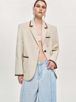 Source Unknown Vetements D'Exterieur | Blazer Borde De Cuir, Toile