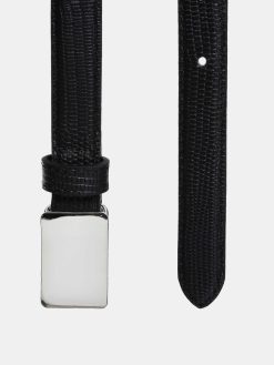 Source Unknown Accessoires | Ceinture Effet Croco A Boucle Plate, Argent