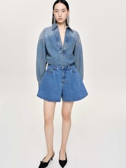 Source Unknown Vetements | Short En Jean Evase, Bleu Moyen