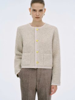 Source Unknown Tricots | Cardigan En Laine De Tonte Mogador, Melange Beige